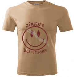 Tricou culoare nisip  tineret-copii, Zambeste, Isus te iubeste! 